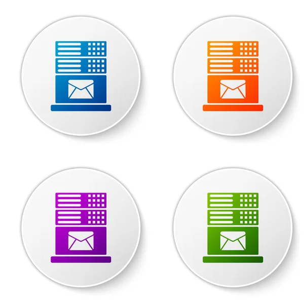 Ícone do servidor Color Mail isolado no fundo branco. Definir ícone de cor em botões de círculo. Ilustração vetorial —  Vetores de Stock