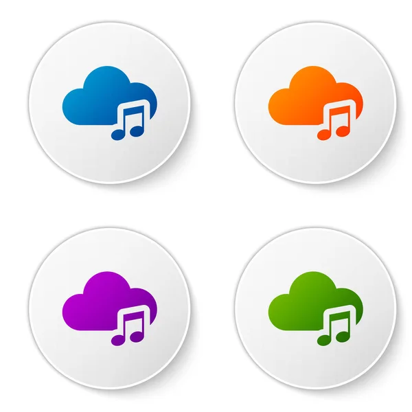 Icône de service de streaming de musique couleur isolée sur fond blanc. Cloud Computing sonore, streaming multimédia en ligne, chanson en ligne, onde audio. Définir l'icône de couleur dans les boutons cercle. Illustration vectorielle — Image vectorielle