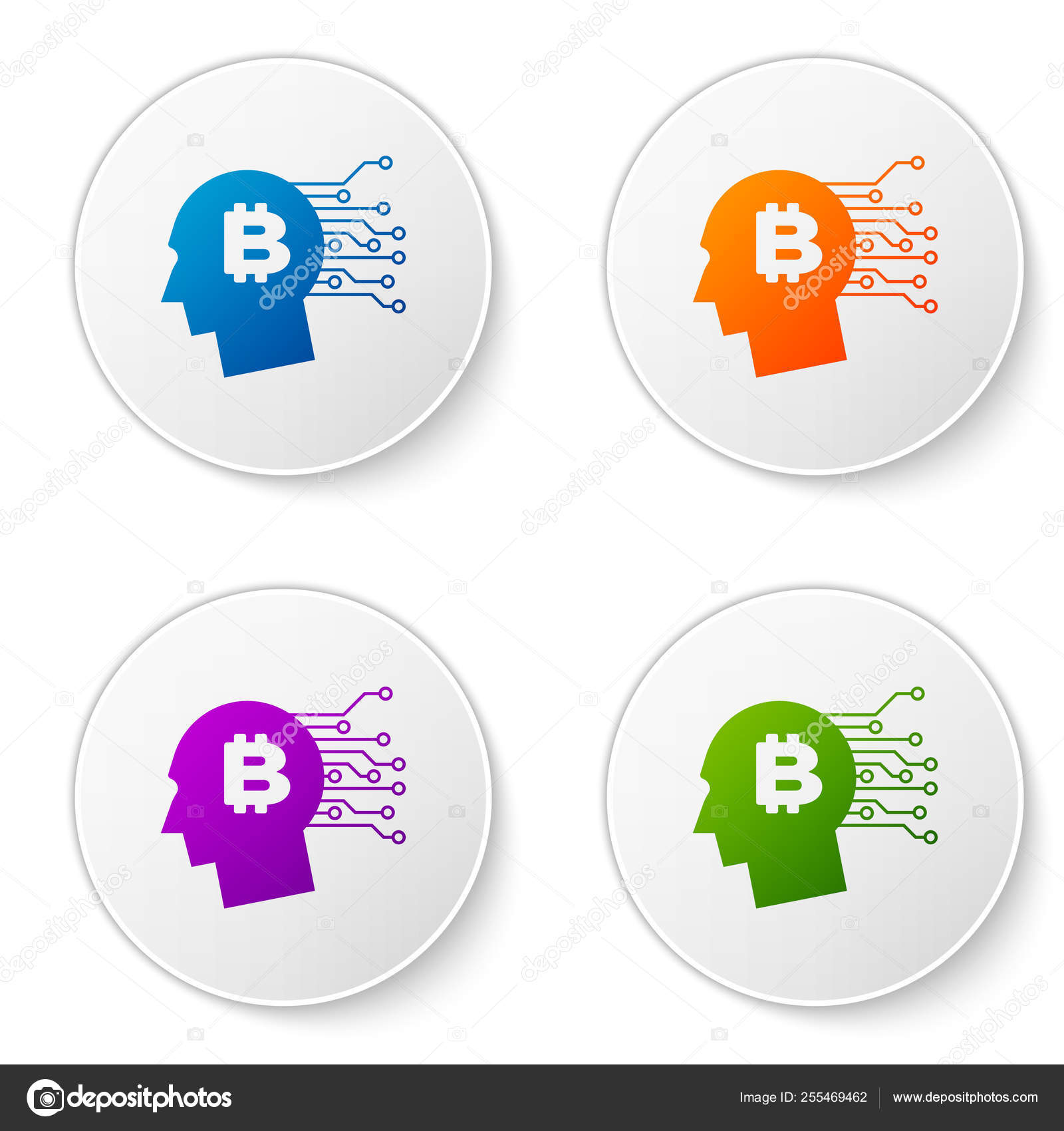 Color Bitcoin Think Icon Isolated On White Background Cryptocurrency Head Blockchain Technology Bitcoin Digital Money Market Cryptocoin Wallet Set Icons In Circle Buttons Vector Illustration Vector Image By C Vectorvalera Gmail Com