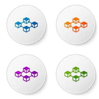 Renk Blockchain teknoloji simgesi beyaz arka plan üzerinde izole. Cryptocurrency veri işareti. Soyut geometrik bloğu zinciri ağ teknolojisi iş. Simgeler daire düğmeleri ayarlayın. Vektör çizim