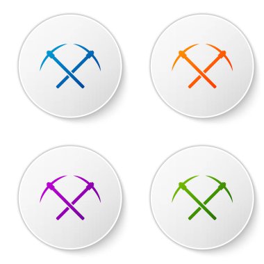 Renk çapraz kazma simgesi beyaz arka plan üzerinde izole. Blockchain teknoloji, cryptocurrency madencilik, bitcoin, altcoins, dijital para piyasası. Simgeler daire düğmeleri ayarlayın. Vektör çizim