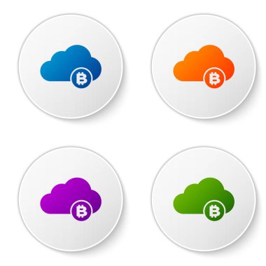 Beyaz arka plan üzerinde izole Cryptocurrency bulut incelemesi simge renk. Blockchain teknoloji, bitcoin, dijital para piyasası, cryptocoin m-cüzdan. Simgeler daire düğmeleri ayarlayın. Vektör çizim