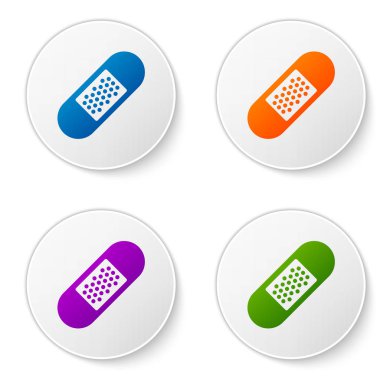 Renk bandaj sıva simgesi beyaz arka plan üzerinde izole. Tıbbi alçı, yapışkanlı bandaj, esnek kumaş sargı. Simgeler daire düğmeleri ayarlayın. Vektör çizim