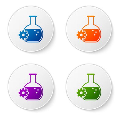 Beyaz arka planda izole renkli Biyomühendislik simgesi. Genetik ve Biyomühendislik simgesi unsuru. Biyoloji, molekül, kimyasal simge. Daire düğmelerinde simgeleri ayarlayın. Vektör Illustration