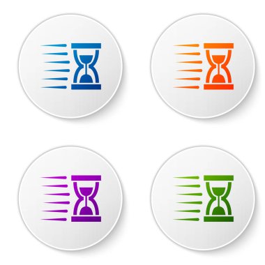 Renk eski akan ile kum saati kum simgesi beyaz arka plan üzerinde izole. Kum saati işareti. İş ve zaman yönetimi kavramı. Simgeler daire düğmeleri ayarlayın. Vektör çizim