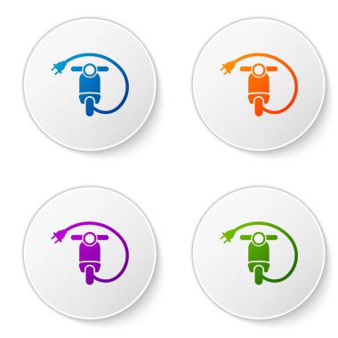 Renk elektrikli scooter simgesi beyaz arka plan üzerinde izole. Simgeler daire düğmeleri ayarlayın. Vektör çizim