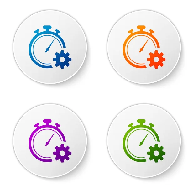 Time Management färgikonen isolerad på vit bakgrund. Klocka och redskap logga. Produktivitet-symbol. Ställ in ikoner i cirkel knappar. Vektorillustration — Stock vektor