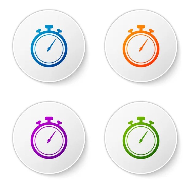 Farbe Stoppuhr Symbol isoliert auf weißem Hintergrund. Zeitzeichen. Chronometerzeichen. setzen Sie Symbole in Kreis-Buttons. Vektorillustration — Stockvektor
