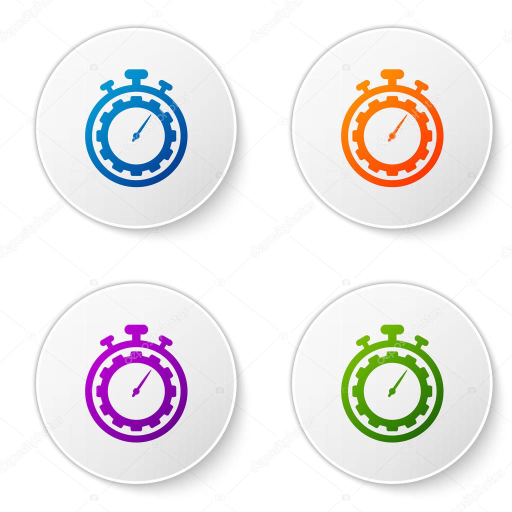 Color Time Management icon isolated on white background. Clock and gear sign. Productivity symbol. Set icons in circle buttons. Vector Illustration