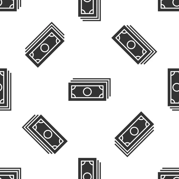 Gris pilas de papel moneda efectivo icono aislado patrón sin costura sobre fondo blanco. Billetes de dinero apilados. Billetes. Ilustración vectorial — Vector de stock