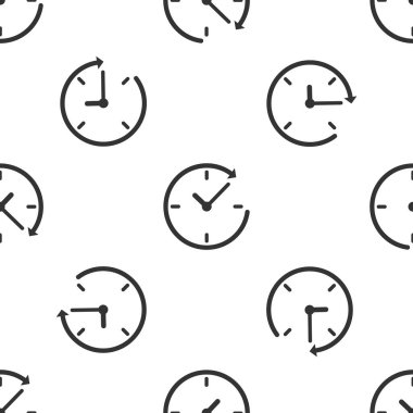 Ok simgesi izole Dikişsiz desen beyaz arka planda gri saatiyle. Saat simgesi. Saat yönünde döndür simgesini ok ve saat. Vektör çizim