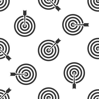 Ok simgesi izole Dikişsiz desen beyaz arka planda gri hedefle. Yönetim Kurulu üye dart. Okçuluk kurulu simgesi. Dart tahtası işareti. İş hedefi kavramı. Vektör çizim