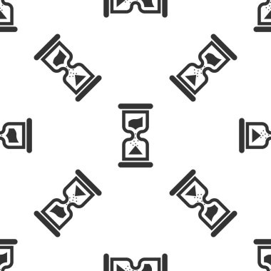 Eski gri akan ile kum saati kum simgesi beyaz zemin üzerine Dikişsiz desen izole. Kum saati işareti. İş ve zaman yönetimi kavramı. Vektör çizim