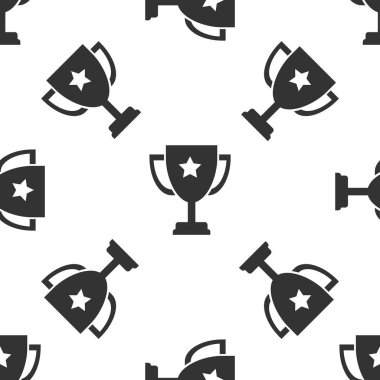 Gri Trophy Kupası simgesi izole Dikişsiz desen beyaz arka plan üzerinde. Ödülü sembolü. Şampiyon Kupası simgesi. Vektör çizim