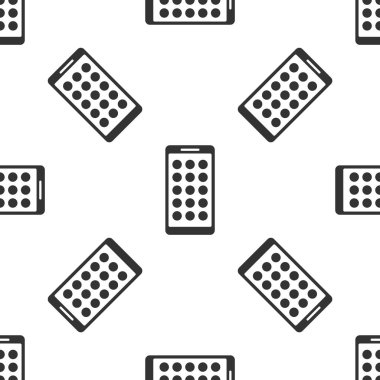 Gri Mobil Apps simgesi izole Dikişsiz desen beyaz arka plan üzerinde. Ekran simgeleri, uygulamaları ile akıllı telefon. cep telefonu gösteren ekran. Vektör çizim