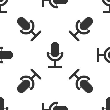 Gri mikrofon simgesi izole Dikişsiz desen beyaz arka plan üzerinde. Hava radyo mikrofon mikrofon. Konuşmacı işareti. Vektör çizim