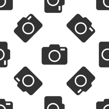 Gri fotoğraf makinesi ikonu beyaz arkaplanda kusursuz desen izole etti. Fotoğraf makinesi simgesi. Vektör İllüstrasyonu