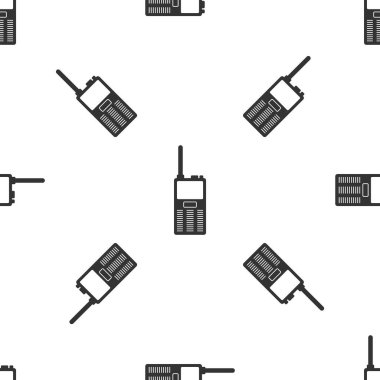 Gri Walkie talkie simgesi izole Dikişsiz desen beyaz arka plan üzerinde. Taşınabilir radyo vericisi simgesi. Radyo alıcı-verici işareti. Vektör çizim