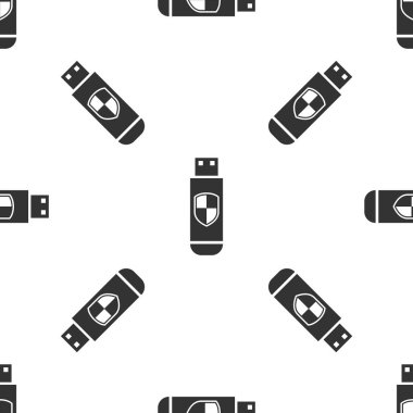 Gri Usb birden parlamak götürmek ve Koruma Kalkanı simgesi beyaz arka plan üzerinde'deki izole seamless modeli. Vektör çizim