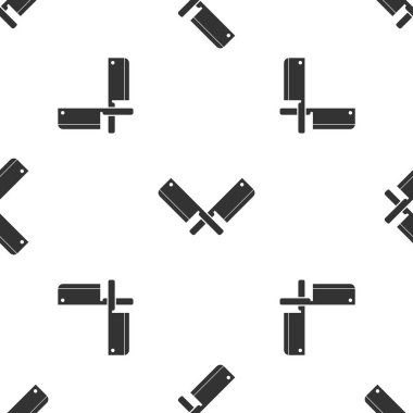 Gri çapraz et helikopter simgesi beyaz arka planda izole Dikişsiz desen. Et için mutfak bıçağı. Kasap bıçağı. Vektör Illustration