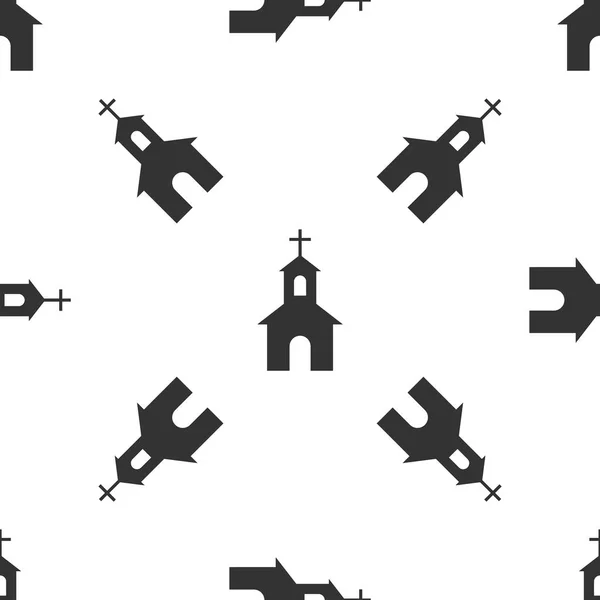 Graue Kirche Gebäude Symbol isoliert nahtlose Muster auf weißem Hintergrund. Christliche Kirche. Religion der Kirche. Vektorillustration — Stockvektor