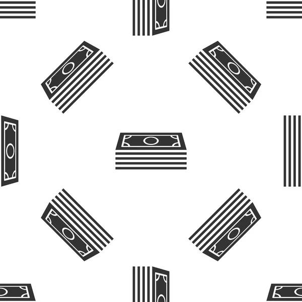 Grey Stacks paper money cash icon isolated seamless pattern on white background. Money banknotes stacks. Bill currency. Vector Illustration — Stock Vector