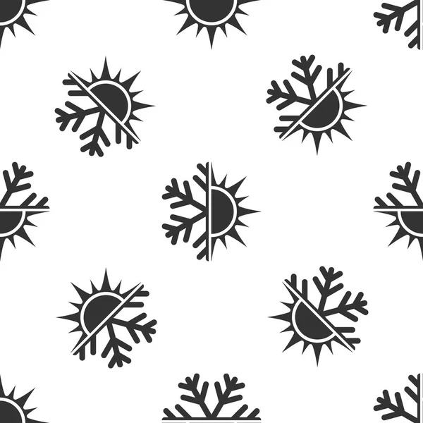 Gris Symbole chaud et froid. Icône soleil et flocon de neige isolé motif sans couture sur fond blanc. Symbole d'hiver et d'été. Illustration vectorielle — Image vectorielle