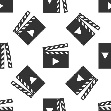 Gri film Klaket simgesi beyaz arka planda yalıtılmış Dikişsiz desen. Film Klaket Pano simgesi. Clapperboard işareti. Sinema üretimi veya medya endüstrisi konsepti. Vektör Illustration