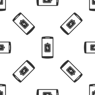 Gri Smartphone pil şarj simgesi beyaz arka planda yalıtılmış Dikişsiz desen. Düşük pil şarjı ile telefon. Vektör Illustration