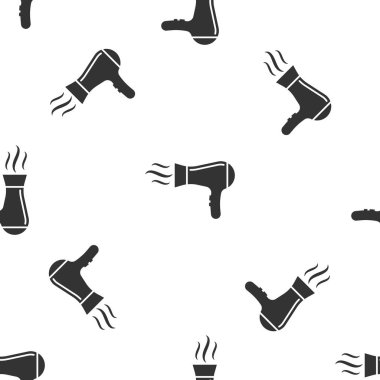 Gri saç kurutma makinesi simgesi beyaz arka planda izole Dikişsiz desen. Saç kurutma makinesi işareti. Saç kurutma sembolü. Sıcak hava üfleme. Vektör Illustration