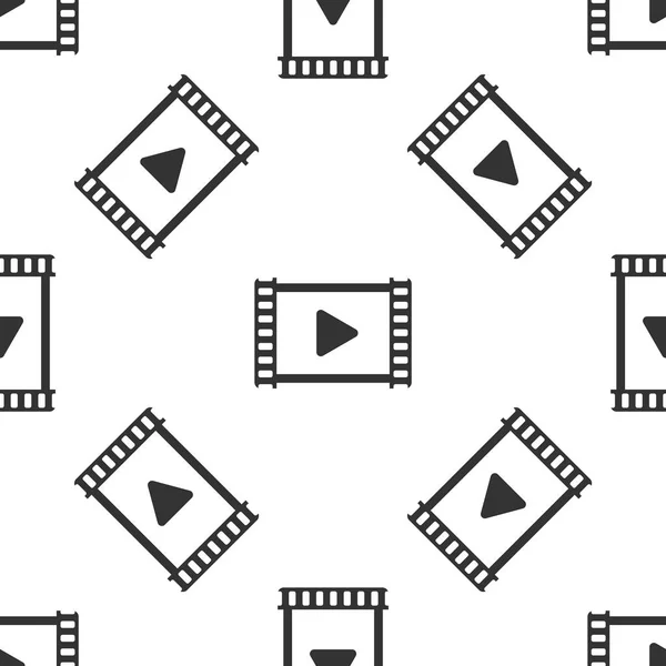 Icône de lecture vidéo grise motif isolé sans couture sur fond blanc. Bande de film avec panneau de jeu. Illustration vectorielle — Image vectorielle