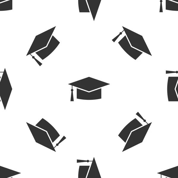 Grey Graduation cap icon isolated seamless pattern on white background. Graduation hat with tassel icon. Vector Illustration — Stock Vector
