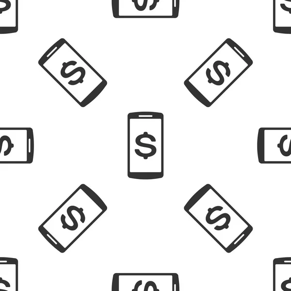 ドル記号アイコンの白い背景の上分離のシームレスなパターンでグレー スマート フォン。オンライン ショッピングの概念。金融携帯電話アイコン。オンライン決済アイコン。ベクトル図 — ストックベクタ