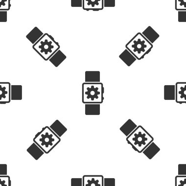 Gri SmartWatch ayar simgesi beyaz arka planda izole Dikişsiz desen. Akıllı saat ayarları. Vektör Illustration