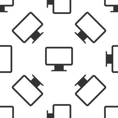 Gri bilgisayar monitör ekran simgesi izole Dikişsiz desen beyaz arka plan üzerinde. Elektronik cihaz. Önden Görünüm. Vektör çizim