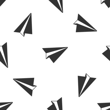 Gri kağıt düzlem simgesi beyaz arka planda yalıtılmış Dikişsiz desen. Kağıt Uçak simgesi. Uçak işareti. Vektör Illustration