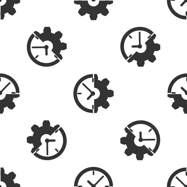 Grå klocka och kugg hjuls ikonen isolerade sömlösa mönster på vit bakgrund. Tids hanterings symbol. Affärs idé. Vektor illustration — Stock vektor