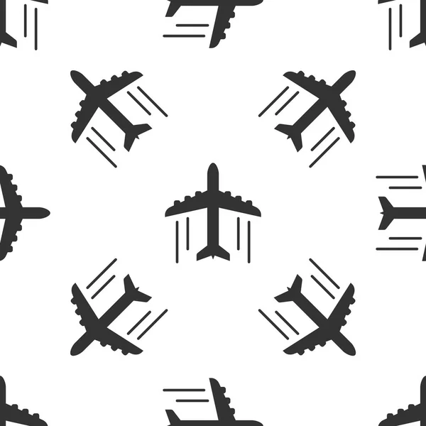 Icono plano gris aislado patrón sin costura sobre fondo blanco. Icono del avión volador. Firma del avión. Ilustración vectorial — Archivo Imágenes Vectoriales