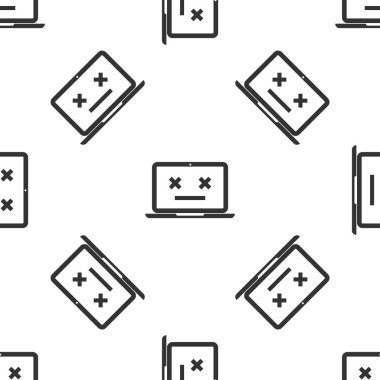 Grey Dead laptop simgesi beyaz arka planda izole Dikişsiz desen. 404 ölü emoji ile laptop gibi hata. PC sisteminde ölümcül hata. Vektör Illustration