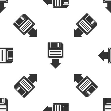 Gri Floppy disk yedekleme simgesini izole Dikişsiz desen beyaz arka plan üzerinde. Disket işareti. Vektör çizim