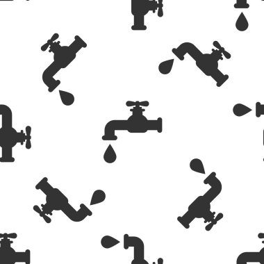 Beyaz arka planda düşen su damla simgesi izole Dikişsiz desen ile gri su musluk. Vektör Illustration