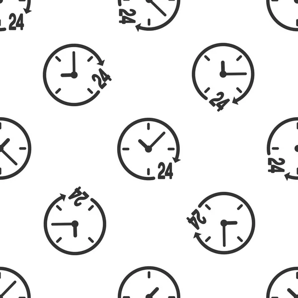 Relógio cinzento 24 horas ícone isolado padrão sem costura no fundo branco. Ícone cíclico o dia todo. 24 horas de símbolo de serviço. Ilustração vetorial —  Vetores de Stock