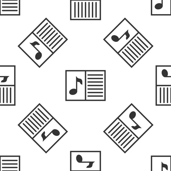 Szürke zene könyv-val jegyzék ikon elszigetelt varrás nélküli példa-ra fehér háttér. Zenei adatlap jegyzet stave. Notebook a hangjegyek. Vektoros illusztráció — Stock Vector