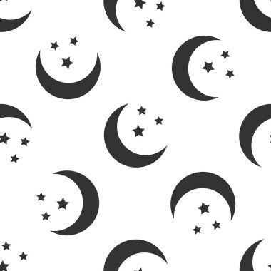 Gri ay ve yıldız simgesini izole Dikişsiz desen beyaz arka plan üzerinde. Vektör çizim