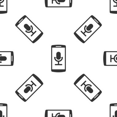 Grey cep kayıt simgesi izole Dikişsiz desen beyaz arka plan üzerinde. Cep telefonu mikrofon ile. Ses kaydedici app akıllı telefon arayüzü. Vektör çizim