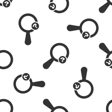 Gri bilinmeyen arama simgesi izole Dikişsiz desen beyaz arka plan üzerinde. Büyüteç ve soru işareti. Vektör çizim