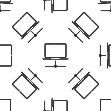 Gri bilgisayar ağ simgesini izole Dikişsiz desen beyaz arka plan üzerinde. Dizüstü bilgisayar ağ. Internet bağlantısı. Vektör çizim