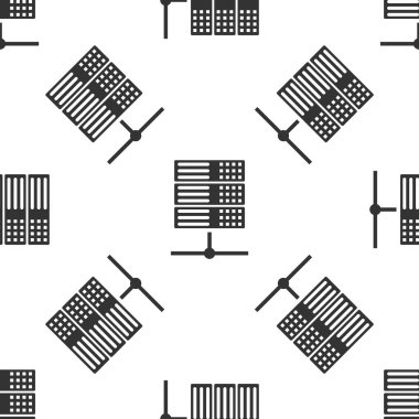 Gri Sunucu, Data, Web Ev Sahipliği simgesi izole edilmiş beyaz arkaplandaki kusursuz desen. Vektör İllüstrasyonu