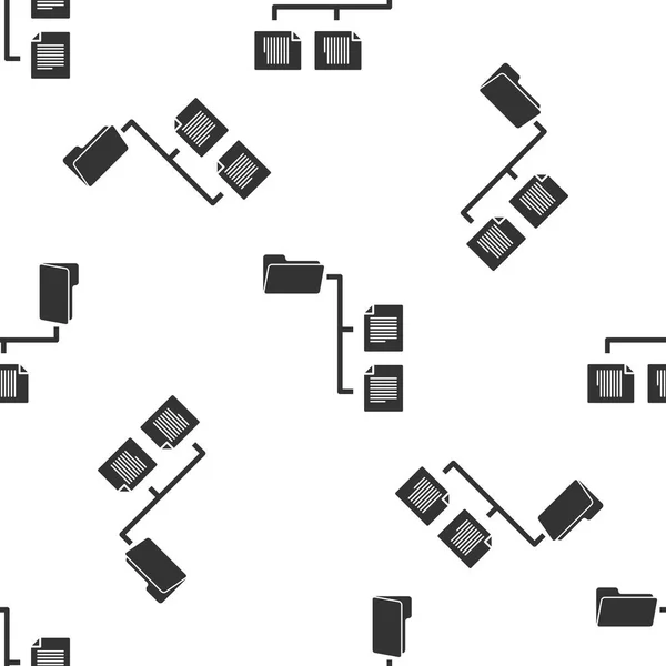 灰色文件夹树图标隔离无缝模式在白色背景。计算机网络文件夹组织结构流程图。矢量插图 — 图库矢量图片