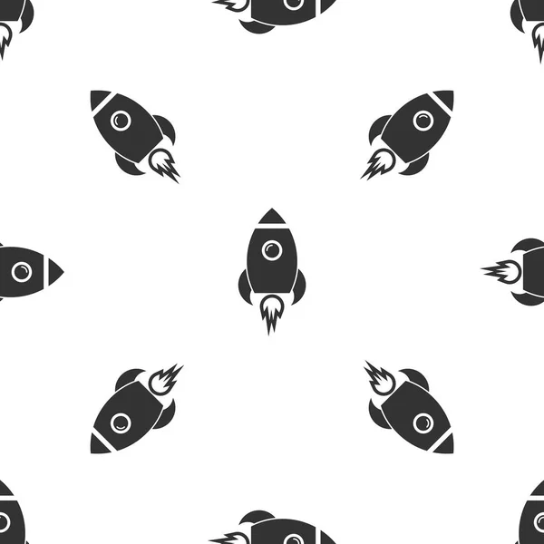 Grey Rocket ship with fire icon isolated seamless pattern on white background. Space travel. Vector Illustration
